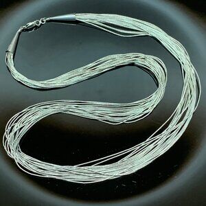 Liquid Silver Fine Bead Necklace 20 Strands 24" long Vtg Sterling Silver J856